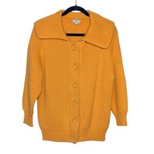Vintage Le Roy Knitwear 100% Virgin Wool Button Front‎ Sweater Cardigan Orange M